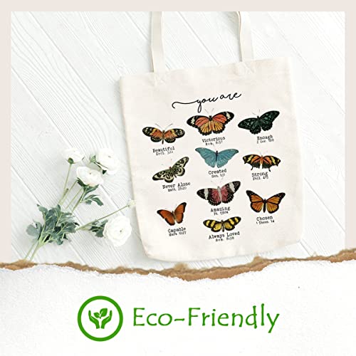 Beige Butterfly Christian Canvas Tote Bag Inspirational God Gifts for Women
