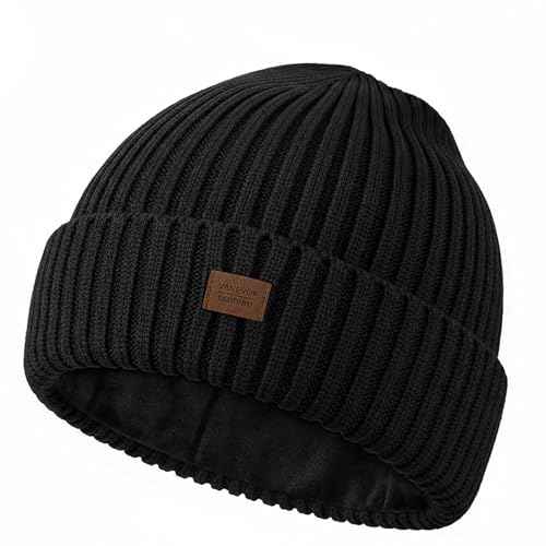 Merino Wool Beanie Hat for Men Women - Thermal Knitted Winter Hat for Large Heads Hiking Running Cap Wrap for Cold Weather