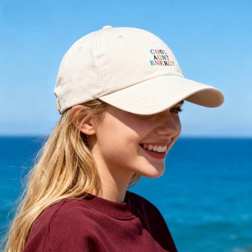 Beige Cool Aunt Energy Cap with Multicolor Embroidered Letters - Adjustable Women’s Baseball Hat