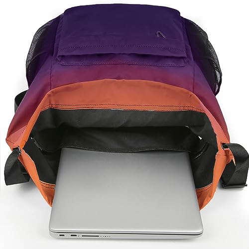 Water-Resistant Drawstring Gym Backpack with Mesh Pockets - Orange Purple
