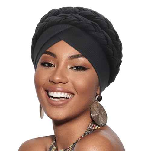 DRESHOW Turban Pre-Tied Twisted Braid Hair Cover Wrap Hat African Beanie Headwraps for Black Women Chemo Cancer Cap