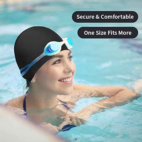 4 Pack Durable Non-Waterproof Fabric Swim Caps for Women Men Kids - Rose Red & Dark Blue & Blue & Black