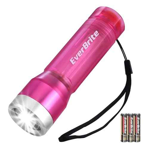 EverBrite Mini Flashlight, LED Flash Light with 3 Modes, 3 AAA Batteries Included, Water-Resistant Small Flashlight for Emergencies and Camping, Pink, 1 Pack