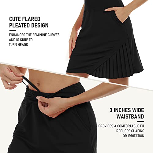 X-Large Women's 20-Inch Knee Length Golf Skorts Athletic Skirts Summer Casual Active Workout Sports Tennis Skirt with 4 Pockets - Black