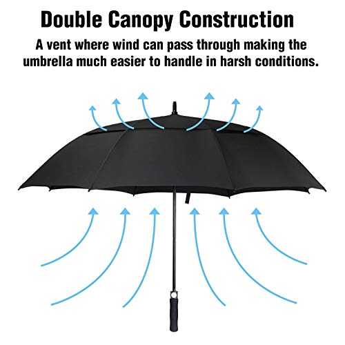 ACEIken Large Windproof Golf Umbrella 72 Inch Double Canopy Black