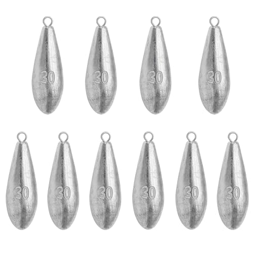 Drop Shot Fishing Weights Sinkers 1oz - 10 Pieces, Drop-Shaped Lead Tackle