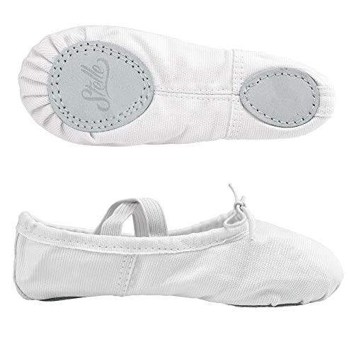Girls Ballet Shoes Canvas Split Sole Dance Slippers - White 7 Toddler - Stelle