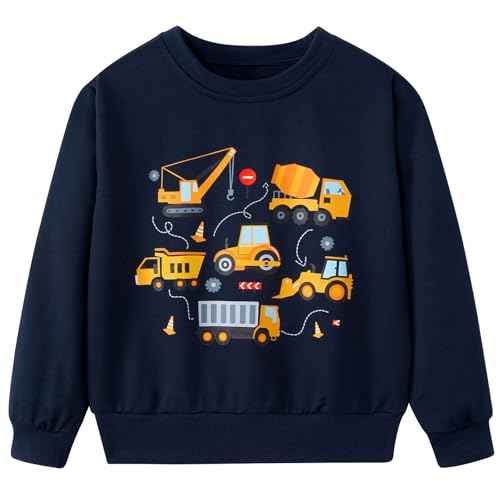 Funnycokid Toddler Boys Sweatshirts Kids Truck Construction Pullover Crew Neck 2-6 Years