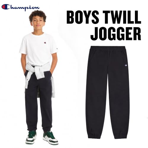 Champion Boys Twill Jogger Pants - Medium Black Stretch Cotton Athletic Pants