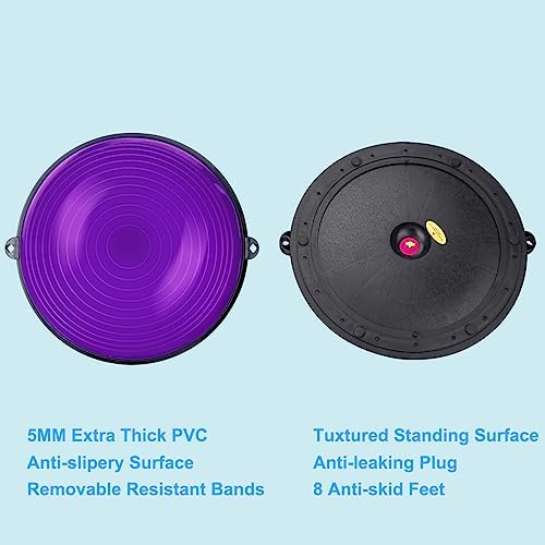 Zeatly Half Balance Ball Trainer - Core Exercise Equipment for Stability & Strength Training, Includes Resistance Bands & Pump - Balance Beam for Home Gym, Fitness, Rehabilitation & Physical Therapy(New-purple)