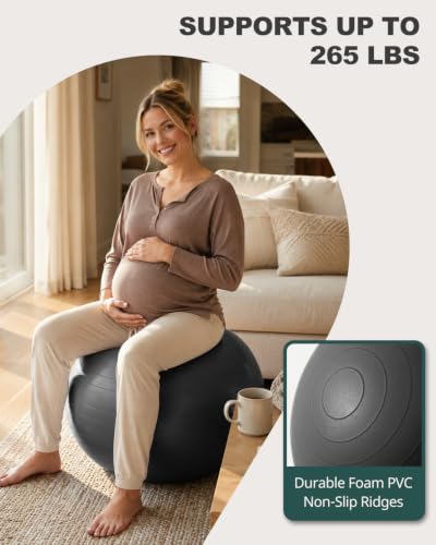 Black 15-18 Inch Yoga Ball for Exercise & Pregnancy with Pump - Non-Slip, Supports 330 lbs