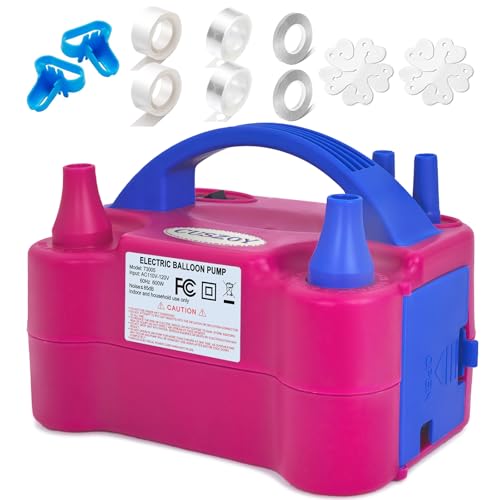 Electric Balloon Pump 600W - Rose Red, Fast Inflator with 10 Balloon Kits, Dual Nozzles & Modes, Portable for Party & Wedding Decor