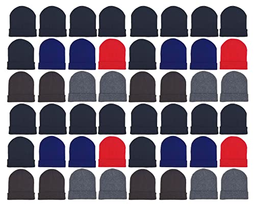Winter Beanies Bulk Pack - Unisex Knit Skull Caps with Assorted Solids, One Size