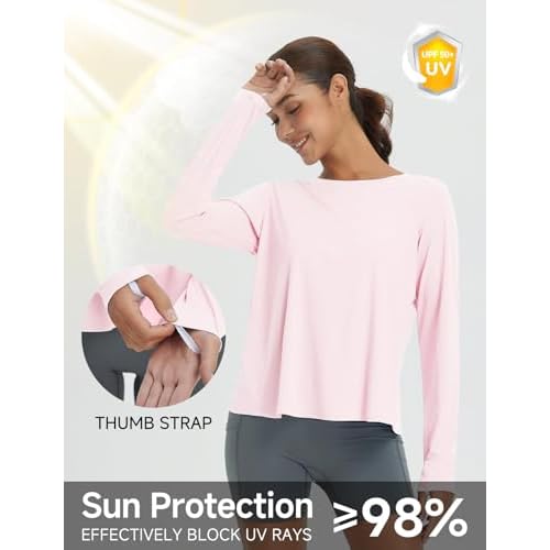 baleaf Women's Long Sleeve Workout Tops Athletic Shirts Split Back Running Gym Quick Dry Sun Protection UPF 50+