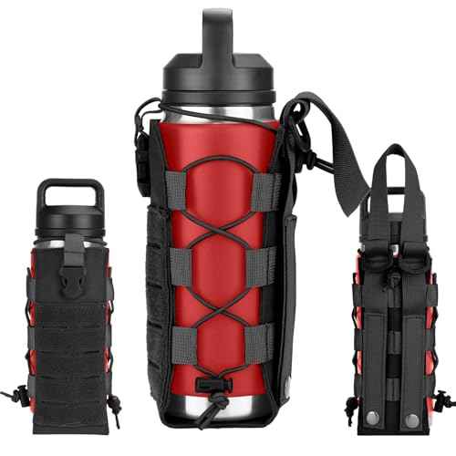 Ullnosoo Molle Water Bottle Holder, Water Bottle Pouch Attachment for Backpack, Adjustable Multi-Purpose Tactical Bag for 16 24 32 40 64 oz Adapted to Vest Belt Black