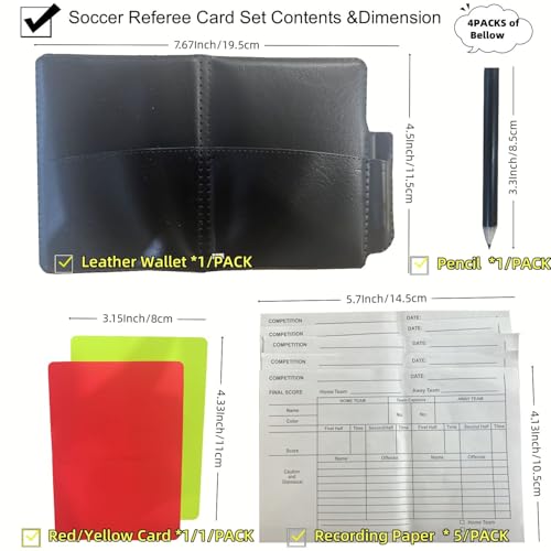 Soccer Referee Card Set with Wallet and Recording Papers - 4 Pack