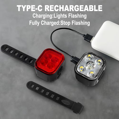 KunHe Bike Lights for Night Riding USB Rechargeable Bike Lights Front and Rear 8+12 Modes Bike Light Set Bicycle Lights Headlight and Taillight Easy to Install