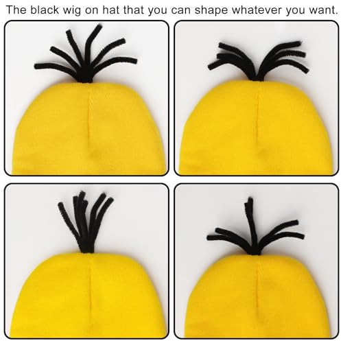 3 Pcs Halloween Costume Accessories Adult,Goggles Glasses/Yellow Beanie/Gloves for Men Women Cosplay Party Set