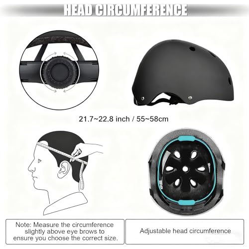Kids Bike Helmet Set with Knee Pads Adjustable Safety Gear for 3-14 Years - Black / M