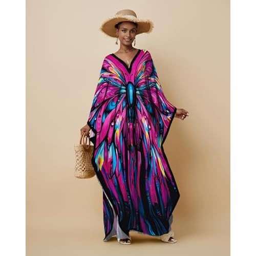 Bsubseach Kaftan Dresses for Women Floral Print Caftans Bathing Suit Cover Ups Plus Size Long Beach Coverup Dress