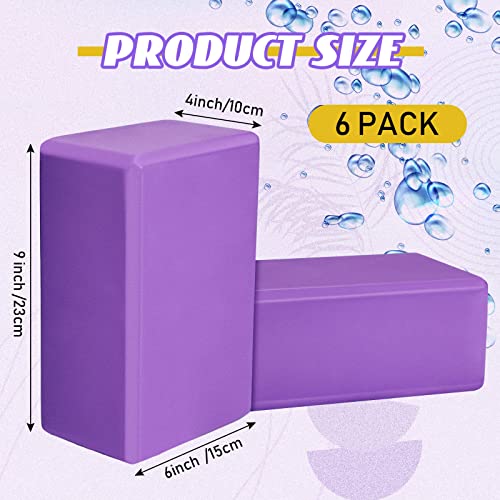 Purple EVA Yoga Blocks Set of 6 Non Slip Pilates Bricks - Supportive & Durable