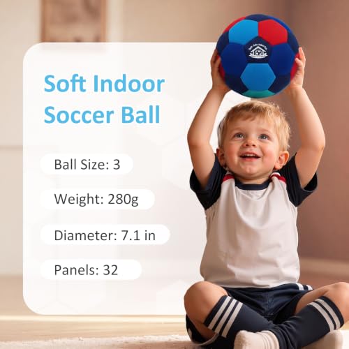 Indoor Soccer Ball Size 3 Silent Foam Soccer with Pump - Purple Red Blue