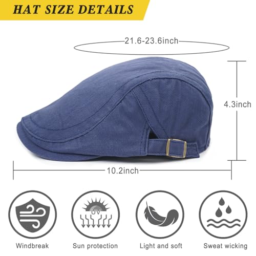 Xinveen Newsboy Hat for Men Navy One Size Flat Cap Breathable Irish Cabbie