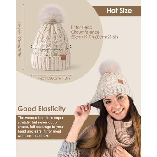 Winuesa Satin Lined Beanie for Women with Pom Pom, Fashionable Womens Winter Hats Silk Beanies, Cute Warm Knit Hat Skull Cap