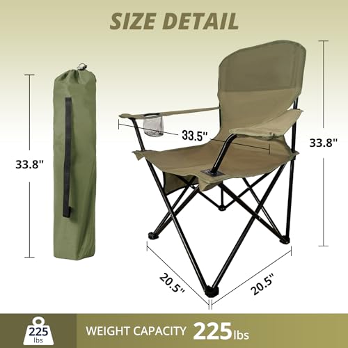 SAILARY 2PCS Folding Outdoor Beach Camp Chair with Cup Holder, Storage Pocket, Waterproof Bag Outdoor Arm Chair, Supports 225LBS, Red
