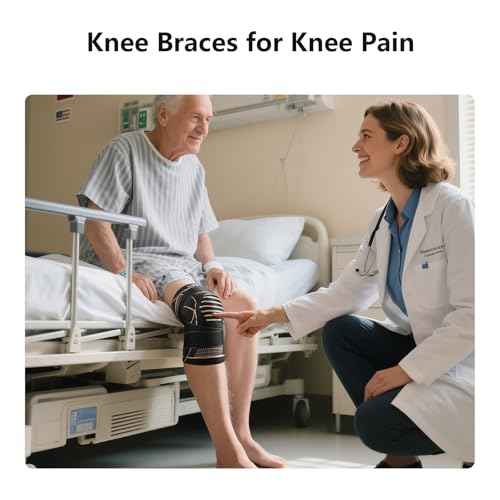 Copper Knee Braces for Men & Women, Adjustable Knee Support with [Patella Pad & Side Stabilizers], Compression Knee Sleeve for Knee Pain, Arthritis, Sports and Recovery Support (Black, Medium)