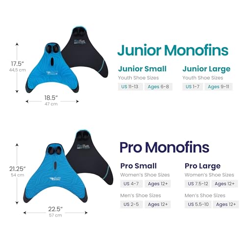 Kids Mermaid Monofin Swim Fin with Comfortable Foot Pockets - Blue Trim Black, JR Large