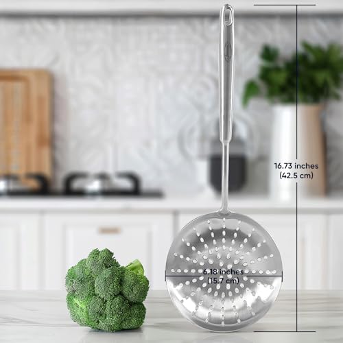 16.8 Inch Stainless Steel Slotted Spoon with Vacuum Handle - Durable Kitchen Utensil