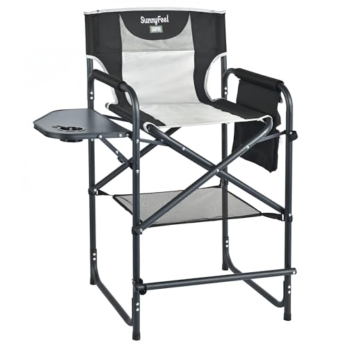 SUNNYFEEL Tall Camping Directors Chair, Portable Folding Artist Makeup Chair with Side Table, Pocket, Footrest, Heavy Duty for Beach,Trip,Picnic,Concert Outdoor Foldable Camp Lawn Chairs