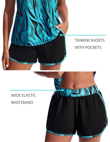Women’s Tankini Swimsuit Set with Athletic Pockets - Blue Ripples, XL