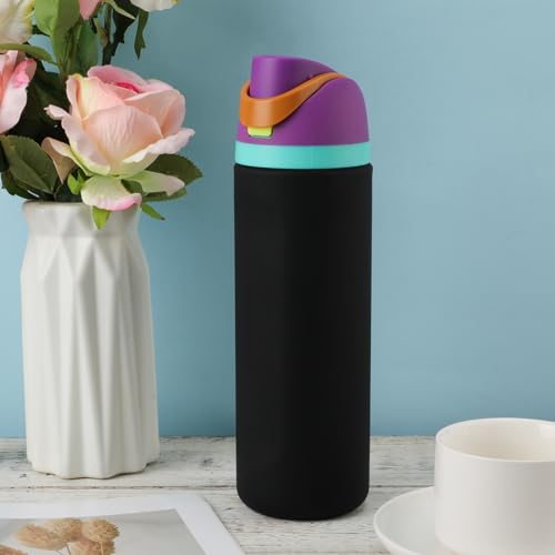 Silicone Water Bottle Boot for Owala FreeSip 24oz, Full Wrap Protection Anti-Sliding Bottom Protective Sleeve Case Compatible with Water Bottle Gift for Owala Protector Cover Accessory (Black)