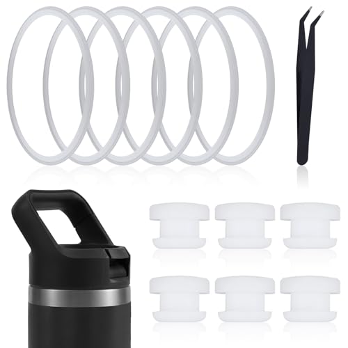 6pcs Water Bottle Seal Ring & Breather Plug Kit, Including 6 Breather Plug & 6 Cap O Ring Gasket Replacement Accessories Compatible with YETI Rambler Jr 12oz Kid Cup (Outer Diameter: 2.72x2.72 Inch)