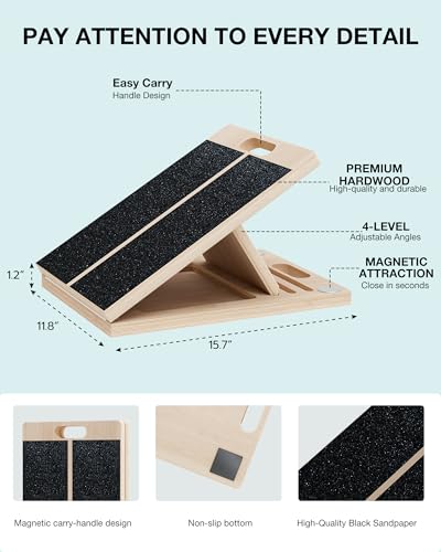 Wood Slant Board for Calf Stretching - Adjustable Incline Wedge for Exercise and Therapy