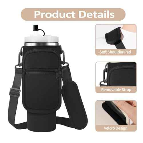 Water Bottle Carrier Bag with Strap for Stanley 40/30 oz Tumbler Neoprene Insulated Cup Holder Sleeve with Phone Pocket & Straw Cover for Stanley Cup Accessories