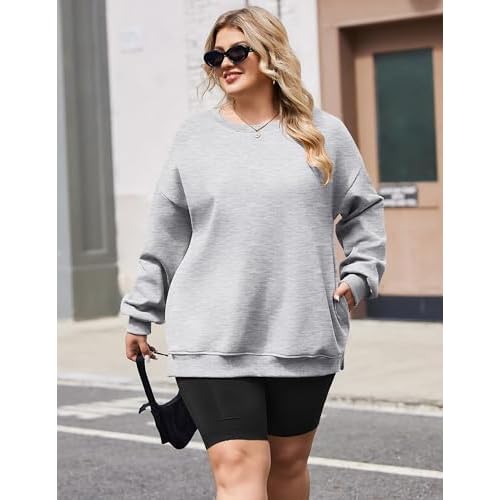 IN'VOLAND Womens Plus Size Sweatshirts Long Sleeve Fleece Soft Fall Winter Crew Neck Pullover Tops with Pockets 2025