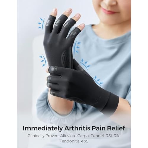 FREETOO Copper Arthritis Gloves for Pain Relief, Strengthen Compression Gloves to Alleviate Hand Pains,Swelling, Fingerless Computer Typing Gloves for Rheumatoid, Tendonitis Women/Men S-Size
