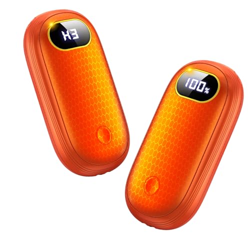 Rechargeable Hand Warmers with Flashlight & LED Display 2 Pack - Orange