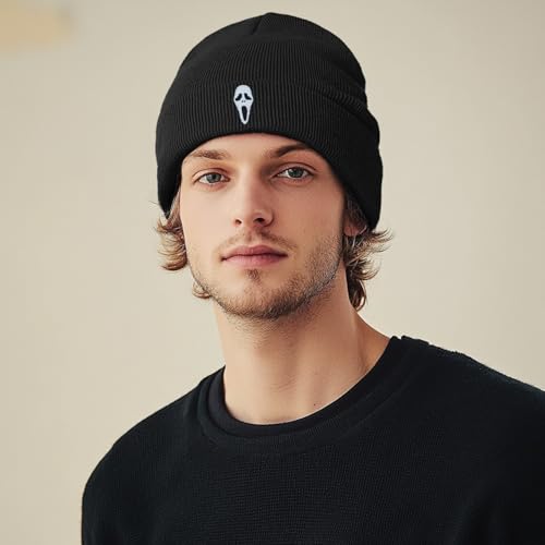 Cool Beanies Embroidered Knit Hats Beanie Fall Winter Black Graphic Knit Hat Cap for Women Men