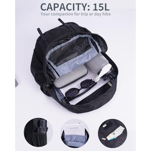 Blue Quartz 15L Small Hiking Backpack with Chest Pockets for Phone, Ultralight Hiking Daypack with Sternum Straps, Lightweight Foldable Packable Back Pack for Women Men(patent pending)