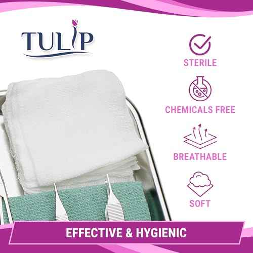 200 Gauze Pads 4x4 4-Ply Non Woven Gauze Sponges - Non Sterile Dental Gauze & Esthetic Wipes - Soft All Purpose Medical Gauze Squares for First Aid Kit, Surgical, Wound Dressing by Tulip