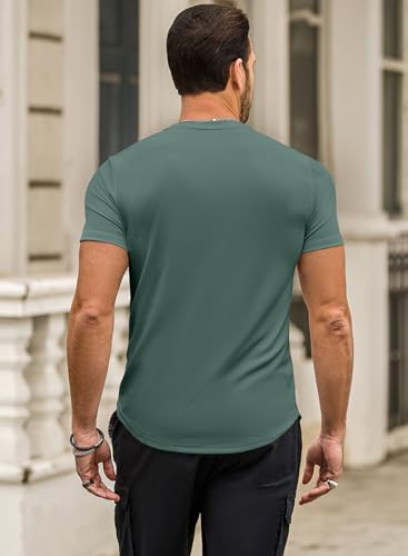 Men's Slim Fit Short Sleeve T-Shirt - Summer Muscle Tee, Crewneck, XL Light Green