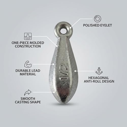 6 Ounce No-Roll Hexagonal Fishing Sinkers for Saltwater & Catfish - 8pcs