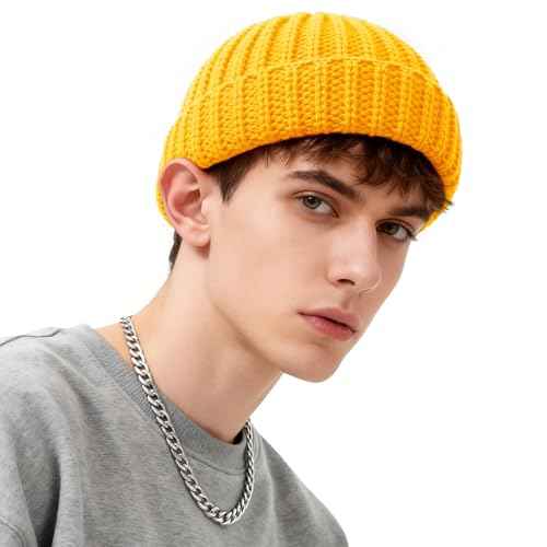 Fisherman Beanie Mens Winter Hat - Stretch Fit Skull Cap Warm Knit Hats for Skiing, Hiking, Camping