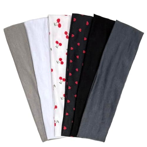 TERSE Headbands for Women Trendy Cherry Print - Non Slip Head Bands Soft Fabric Hair Bands for Workout Yoga Running Sport - Wide Thick Hair Wrap for Girls