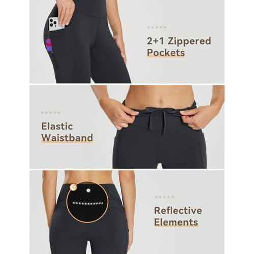 baleaf 25''/30'' Women's Fleece Lined Leggings Water Resistant High Waist Winter Running Hiking Pants Zipper Pockets