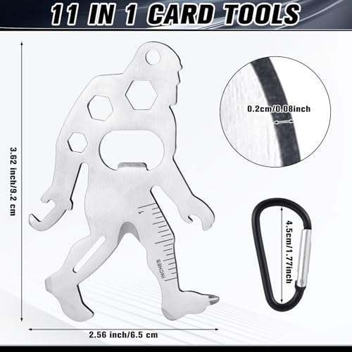 Cholemy 12 Pcs Credit Card Tool Novelty Christmas Stocking Stuffer Wallet Multitool Edc Gadget Friendship Bigfoot Sasquatch Elephant Gift Small Hand Carabiners Tool for Men Birthday(Ape-man,Silver)